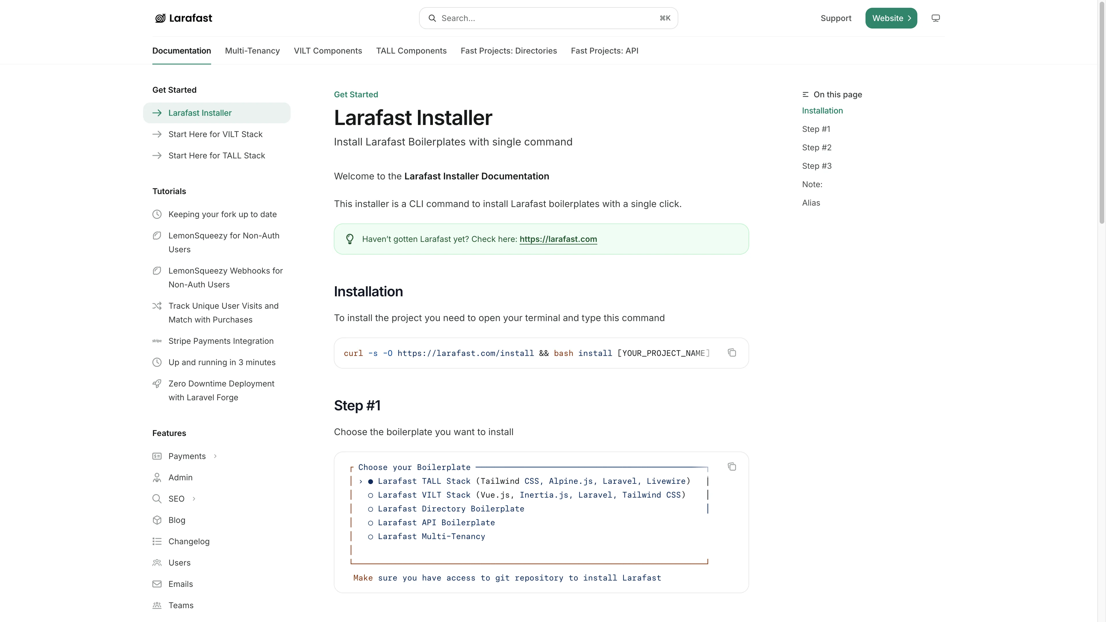 Larafast installer documentation guide