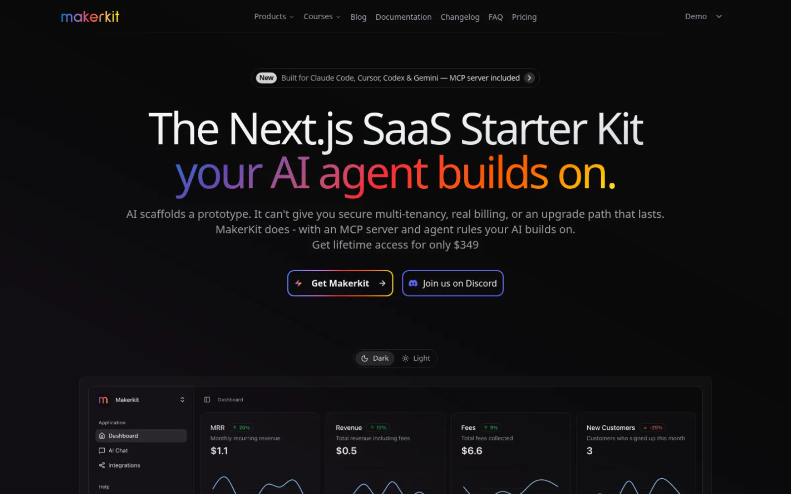 Makerkit homepage for the Next.js SaaS starter kit