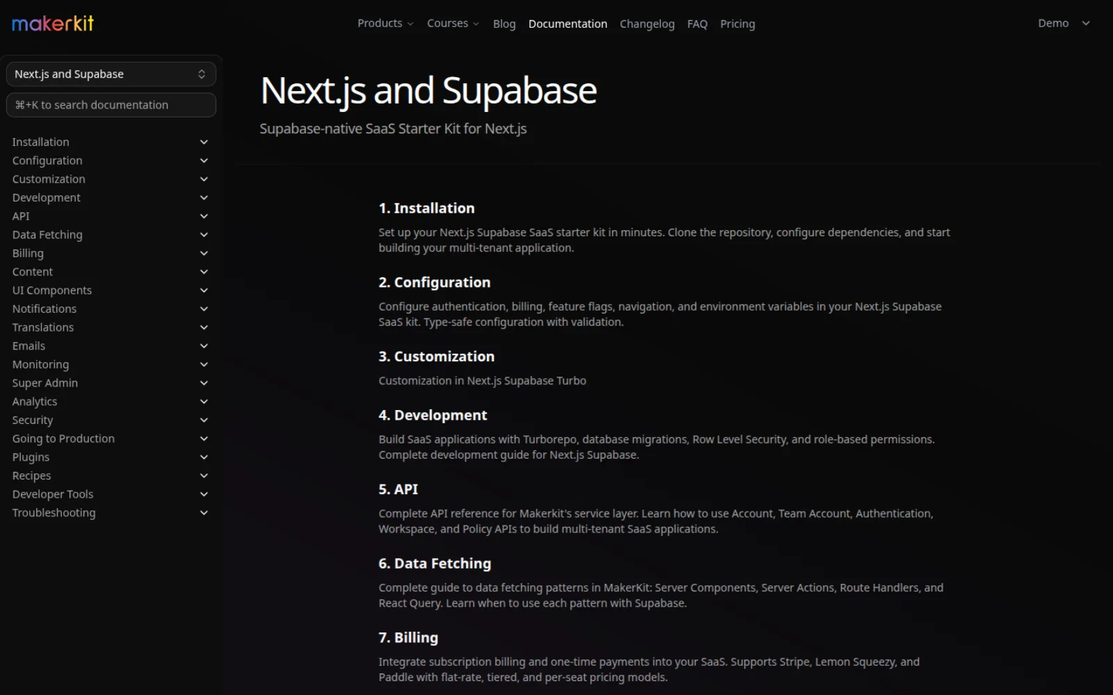 Makerkit public documentation for the Next.js Supabase kit
