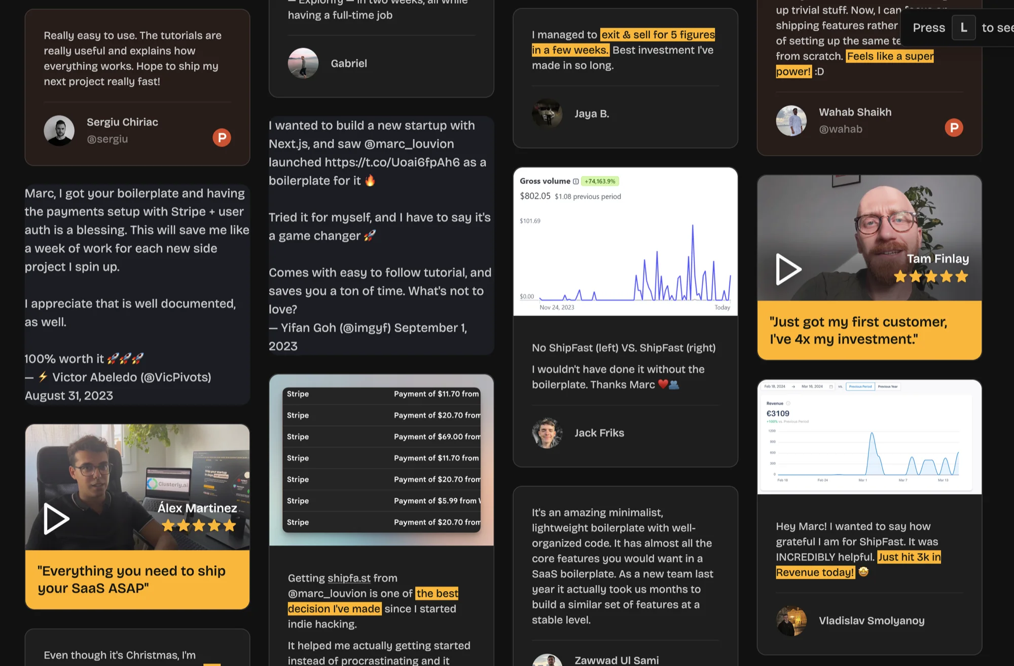 ShipFast maker testimonials and revenue proof