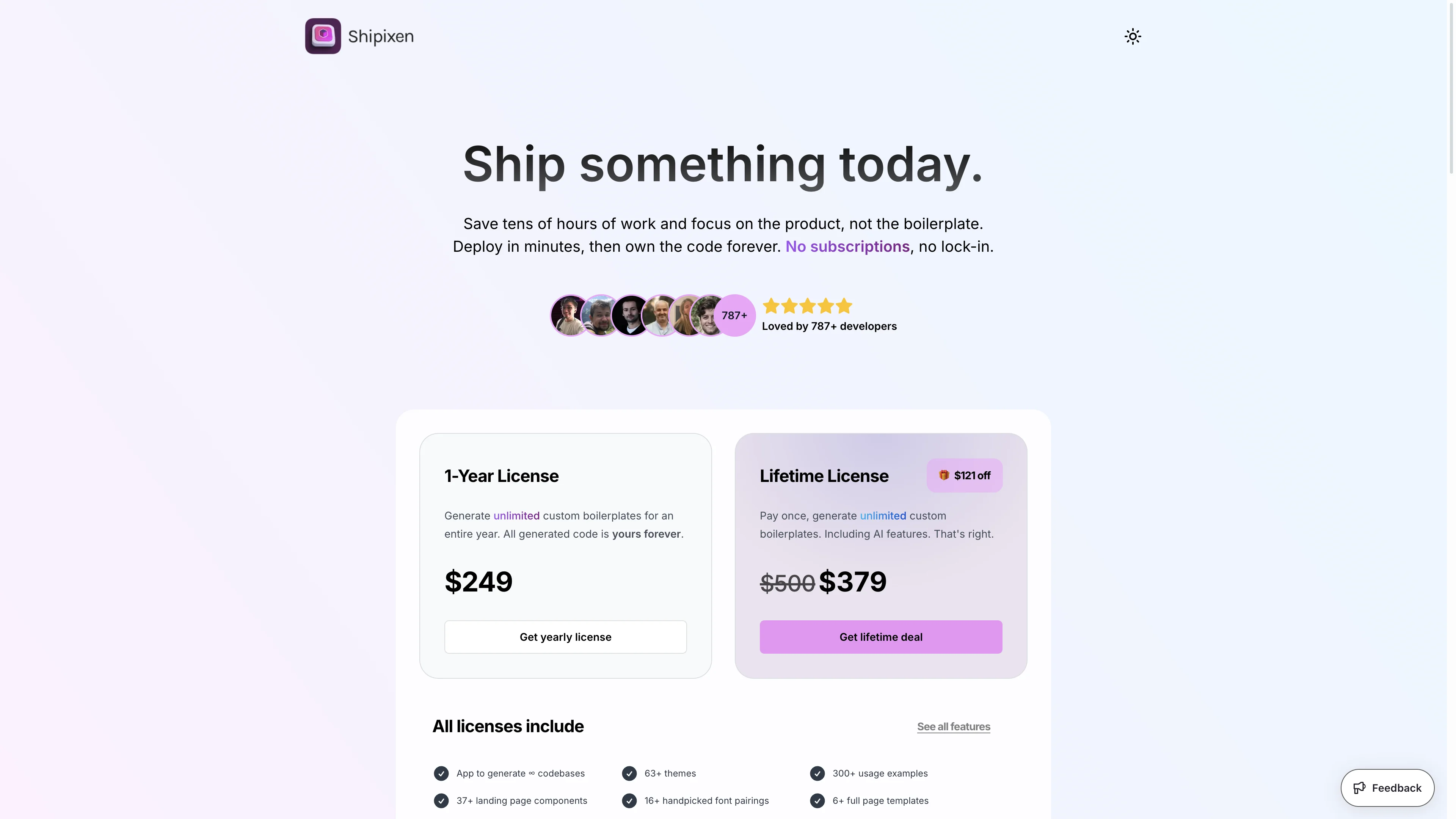 Shipixen pricing tiers for 1-Year and Lifetime licenses